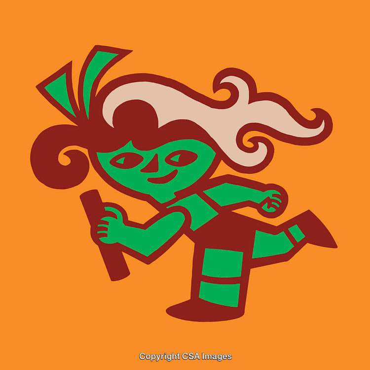 Vibrant Color Line Art Illustration of a Running Character on Orange Background