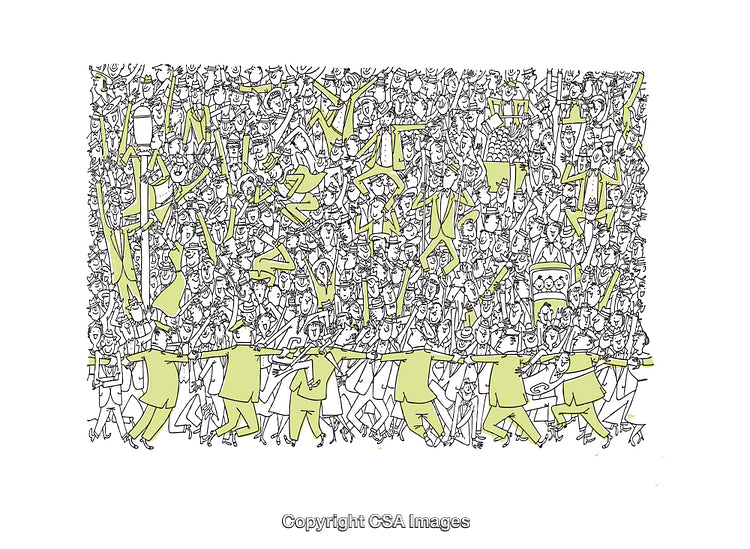 Expressive Crowd Illustration with Stylized Figures and Bold Actions Depicted