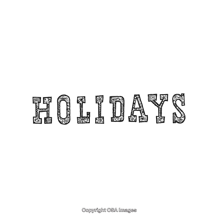 Elegant Decorative Typography Spelling the Word Holidays on a White Background