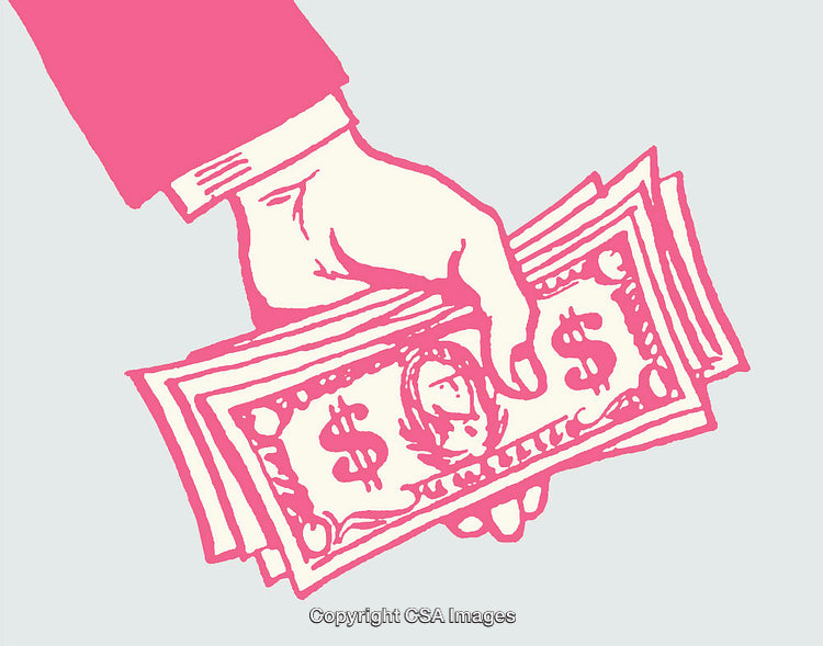 Hand Holding Cash in a Vibrant Line Art Style Illustration