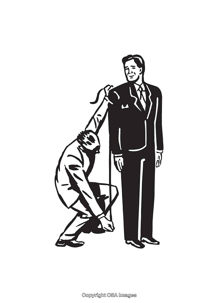 Tailor Measuring a Client for a Suit in Black and White Line Art