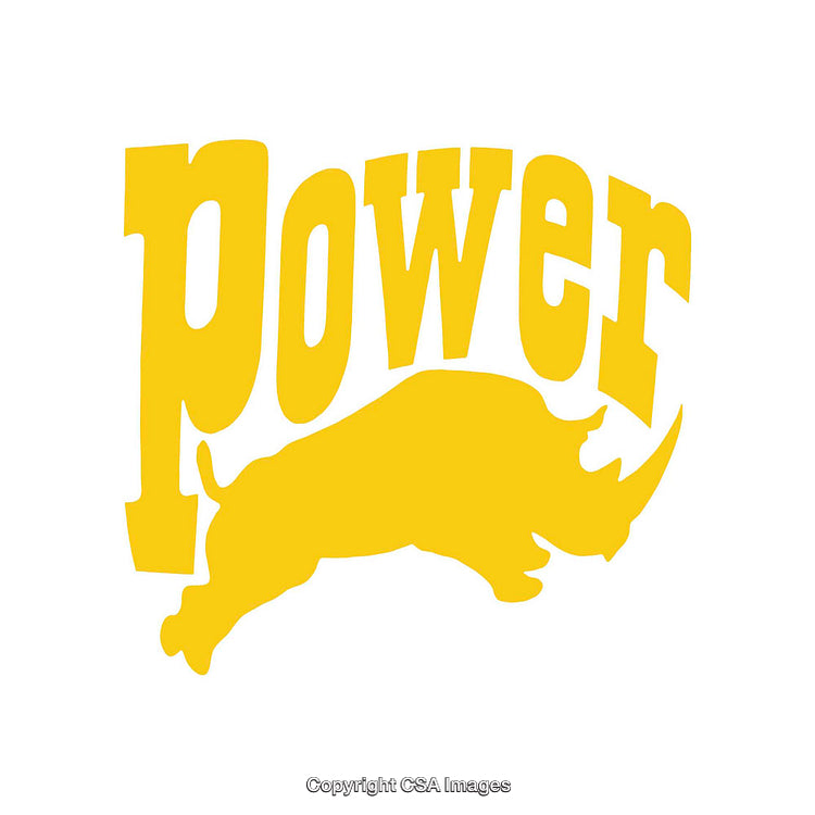 Bright Yellow Power Text Silhouette Featuring Rhinoceros Motif