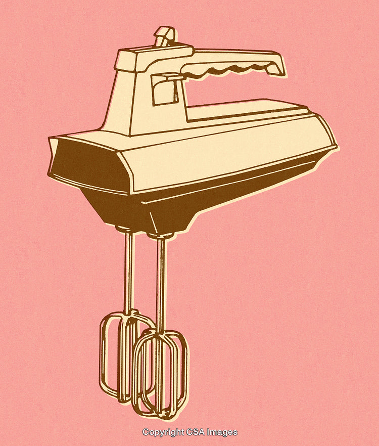Vintage Hand Mixer Illustration with Modern Minimalist Design on Pink Background