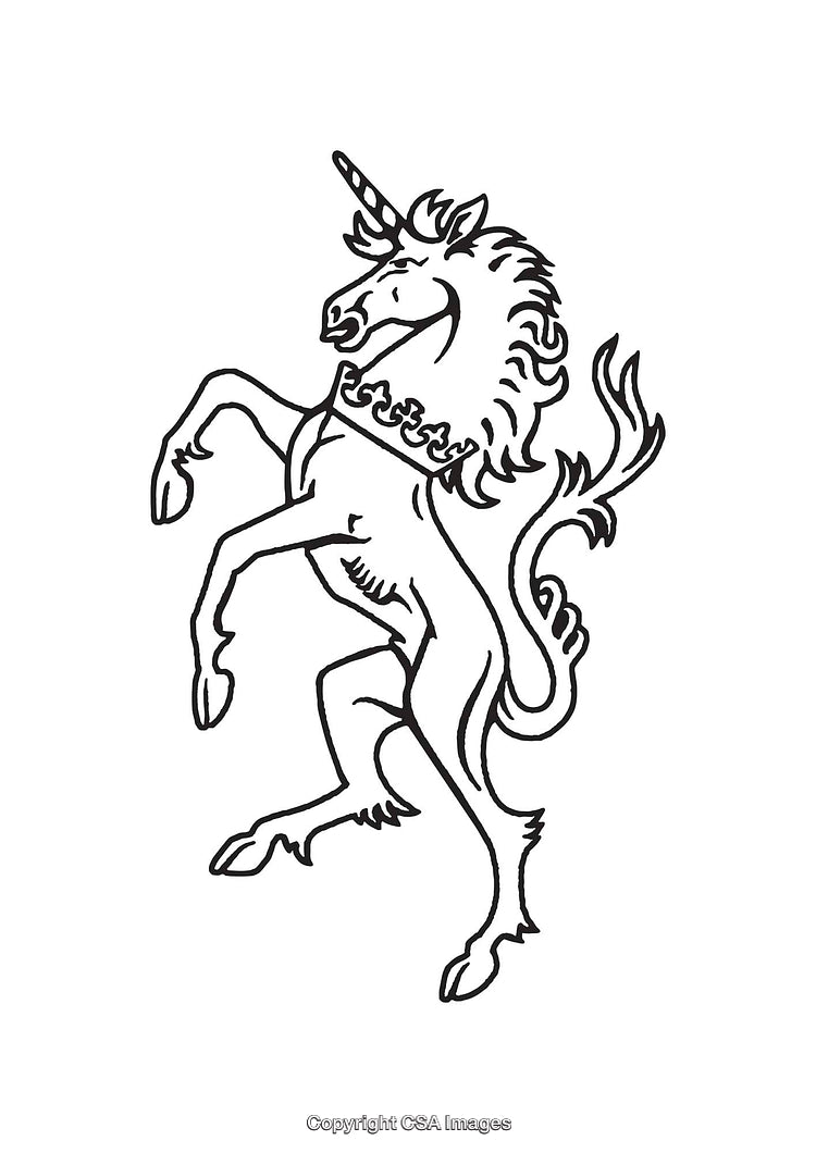 Black And White Unicorn Heraldic Line Art Illustration