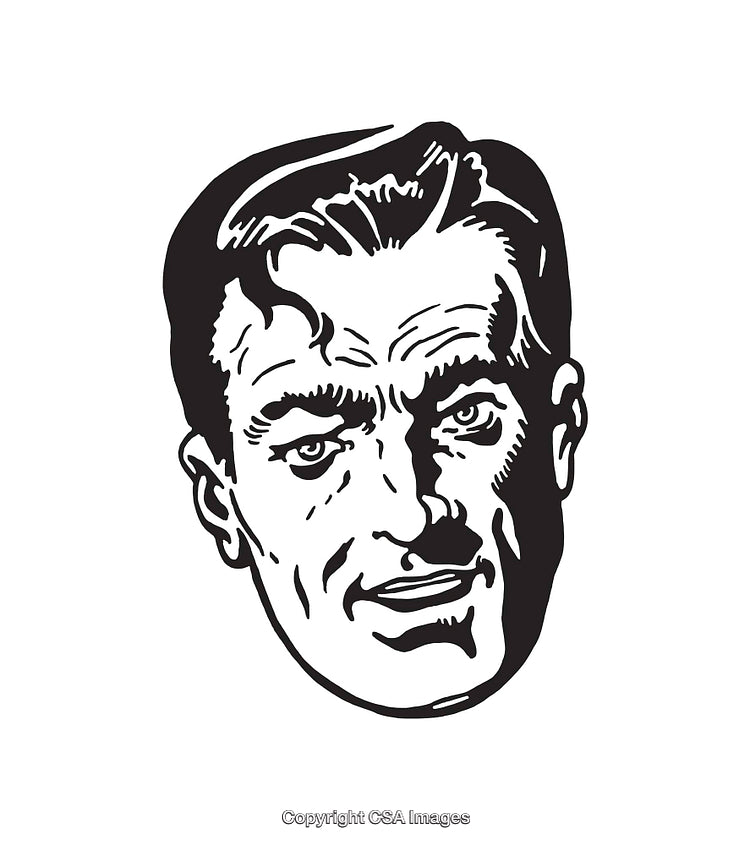 Retro Style Black and White Line Art Portrait Illustration