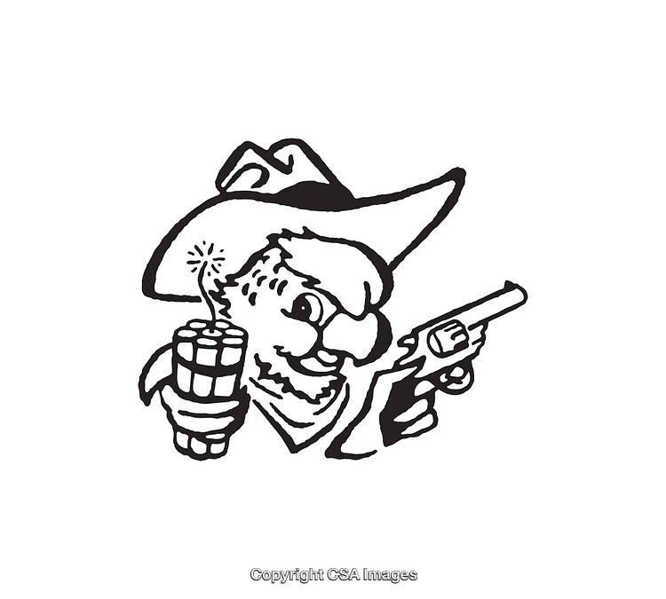 Black and White Cowboy with Dynamite and Revolver Illustration