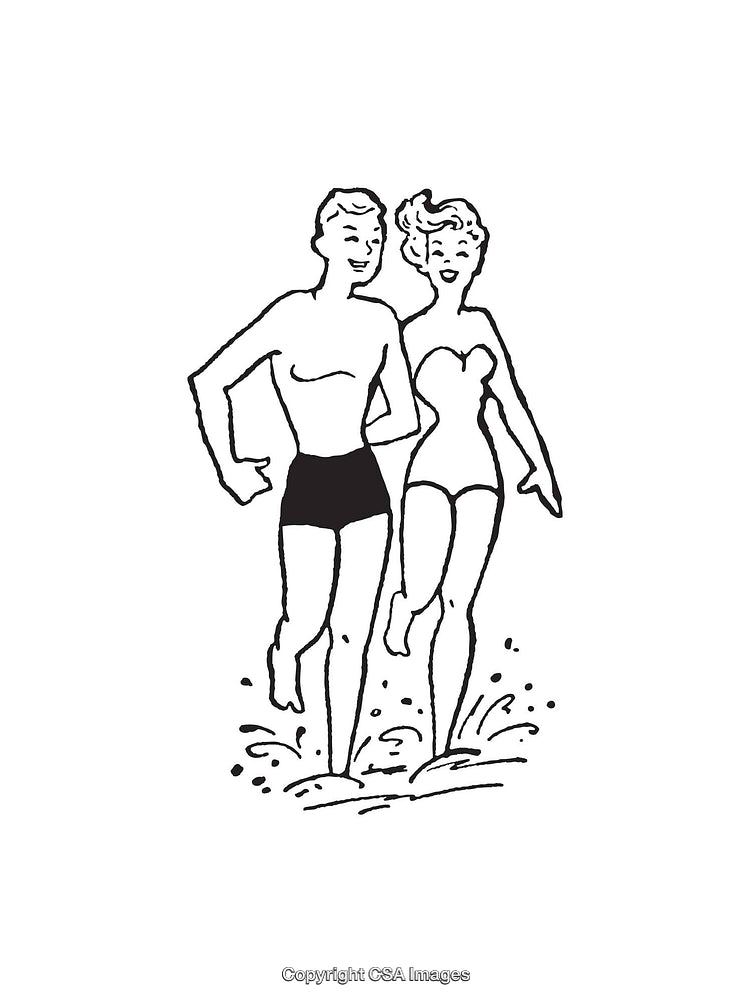 Retro Style Artwork of a Couple at the Beachline