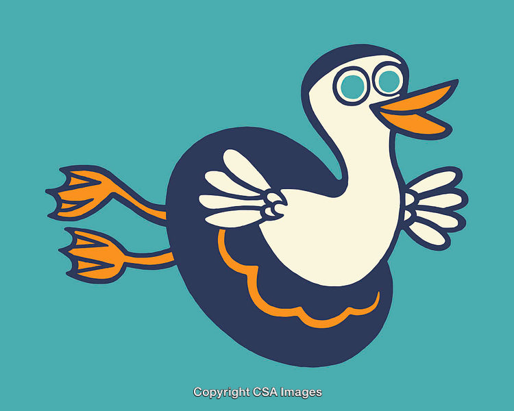 Whimsical Stylized Illustration of a Blue-Toned Duck on Aqua Background