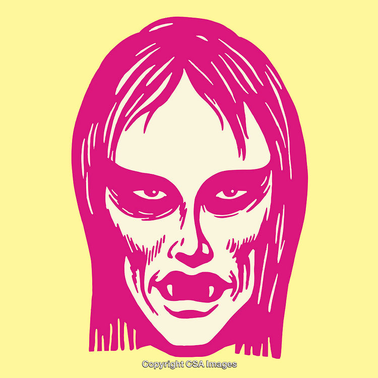 Abstract Color Line Art Illustration of a Mysterious Vampire Face