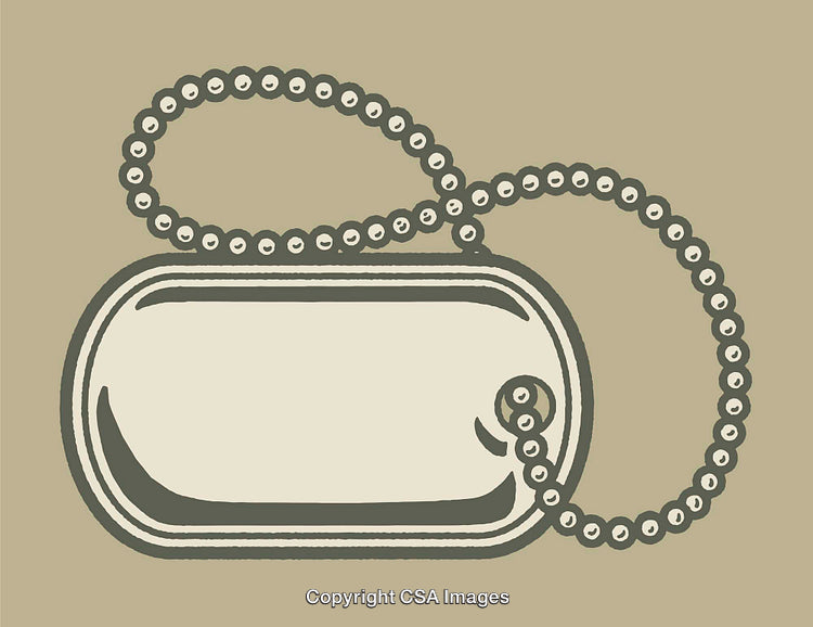 Monochrome Dog Tag Illustration with Chain on Solid Background