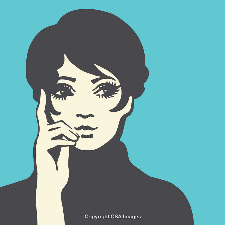 Stylized Illustration of a Thoughtful Woman in Retro Color Art Style