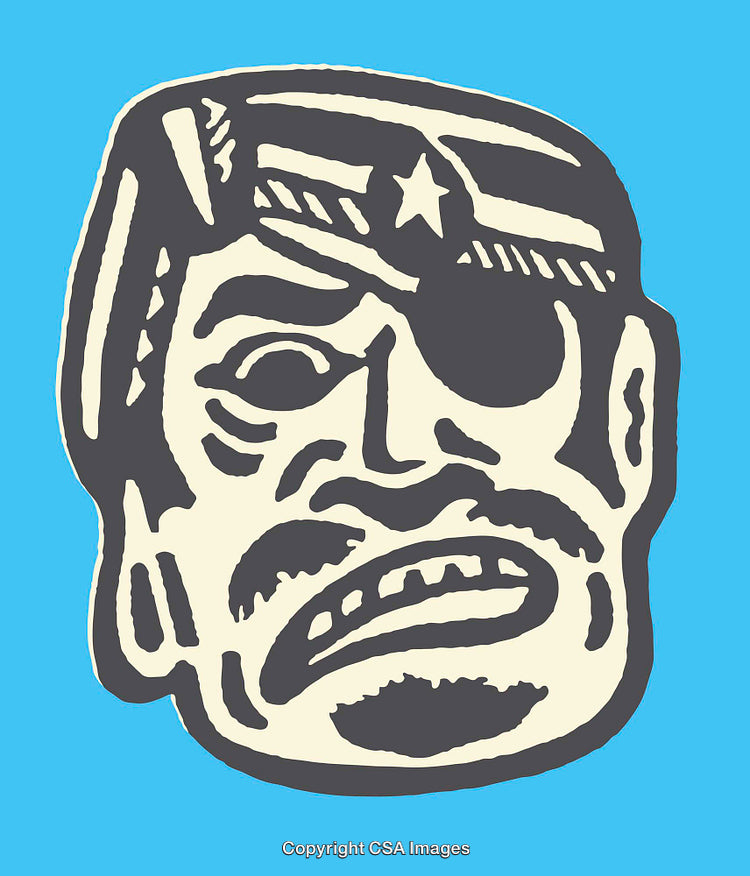 Color Illustration of a Bold Character with Eye Patch and Intense Expression
