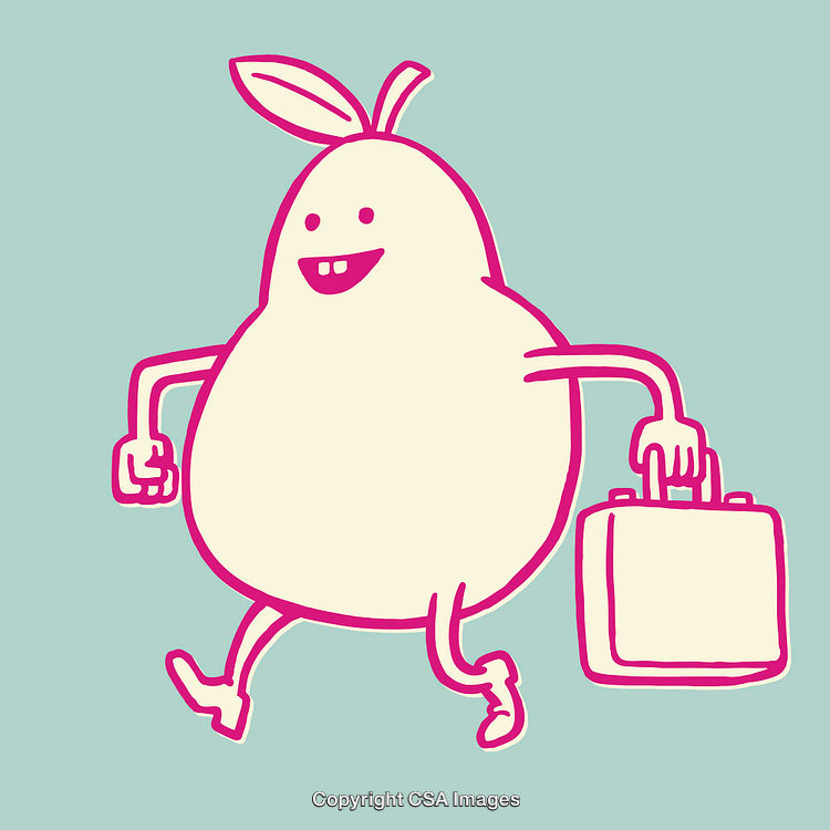 Whimsical Pear-Shaped Cartoon Character With Briefcase in Minimalist Pastel Colors