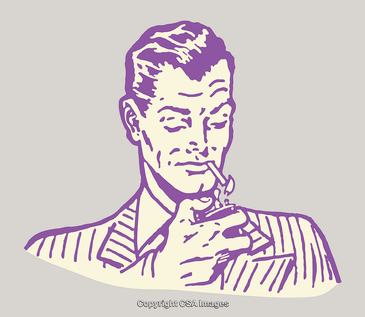 Retro Styled Line Art of a Man with a Smoking Pipe