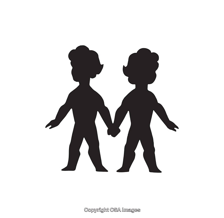 Silhouette of Zodiac Gemini Twins Holding Hands on White Background