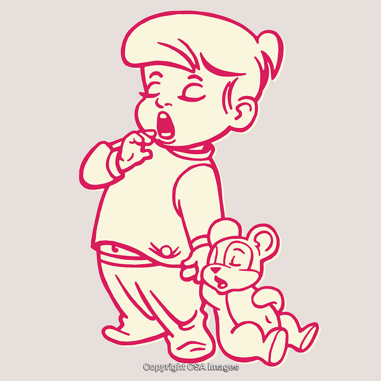 Adorable Child with a Teddy Bear in a Color Line Art Illustration