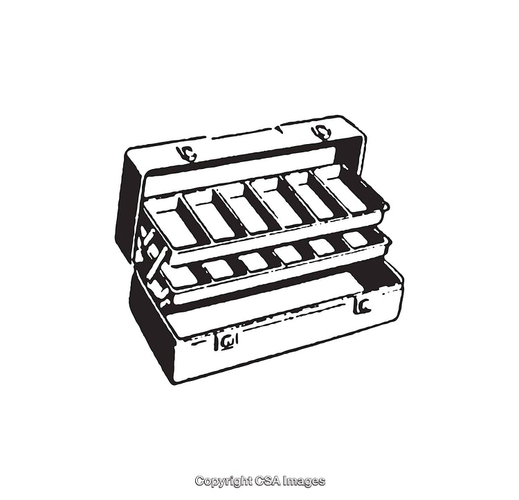 Black and White Line Art of Open Toolbox with Compartments