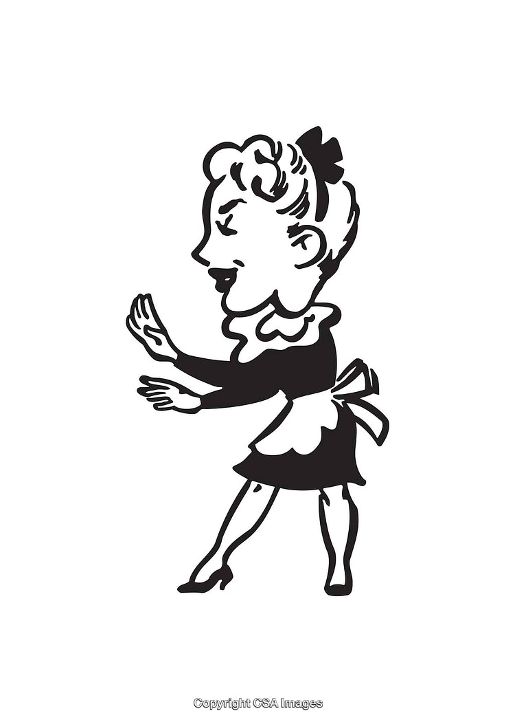 Retro Black and White Line Art Illustration of a Character in Motion