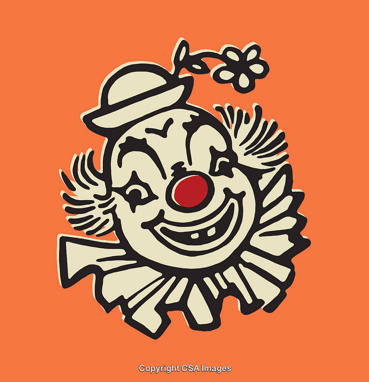Vintage Clown Illustration with Orange Background in Retro Style