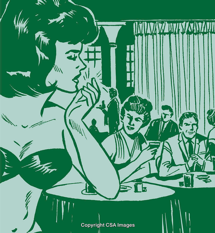 Vintage Illustration of Elegant Woman in a Nightclub Setting