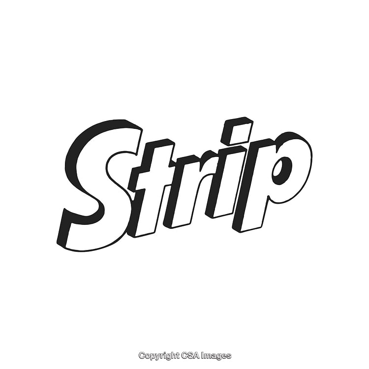 Bold 3D Typography of the Word 'Strip' in Monochrome Style