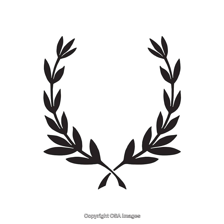 Black and White Laurel Wreath Line Art Illustration