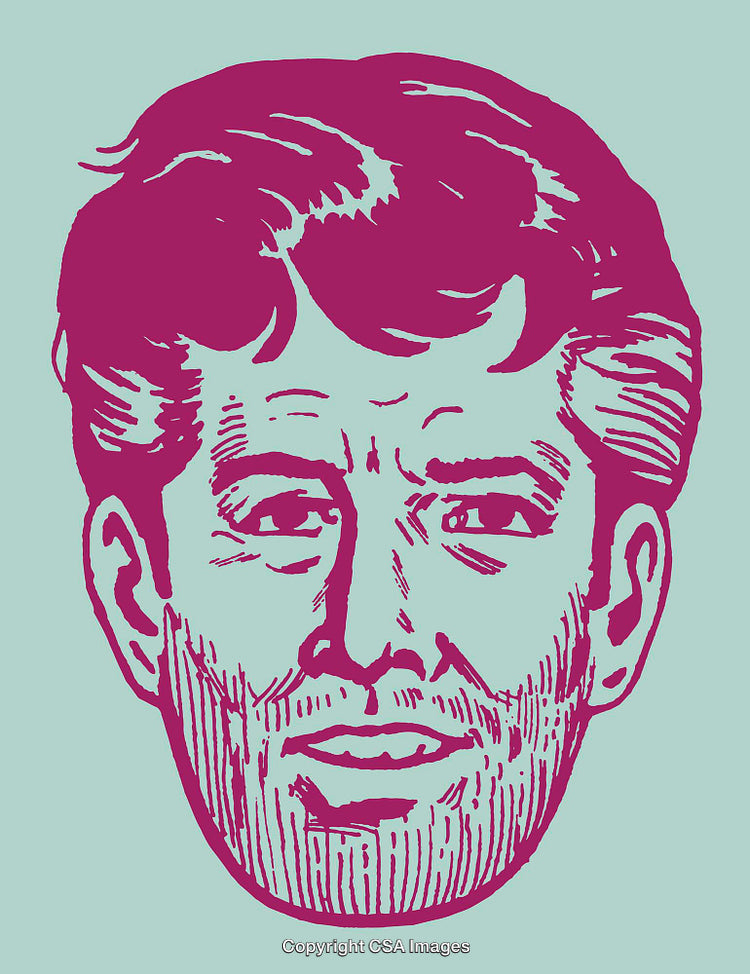 Pink and Teal Stylized Portrait Illustration of a Man