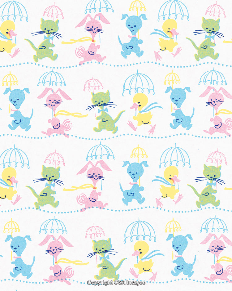 Pattern of Young Animals Carrying Umbrellas