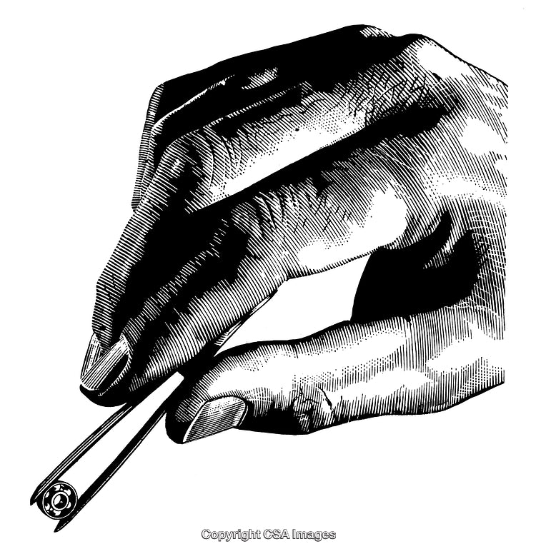 Highly Detailed Engraving of a Hand Holding a Precision Tool