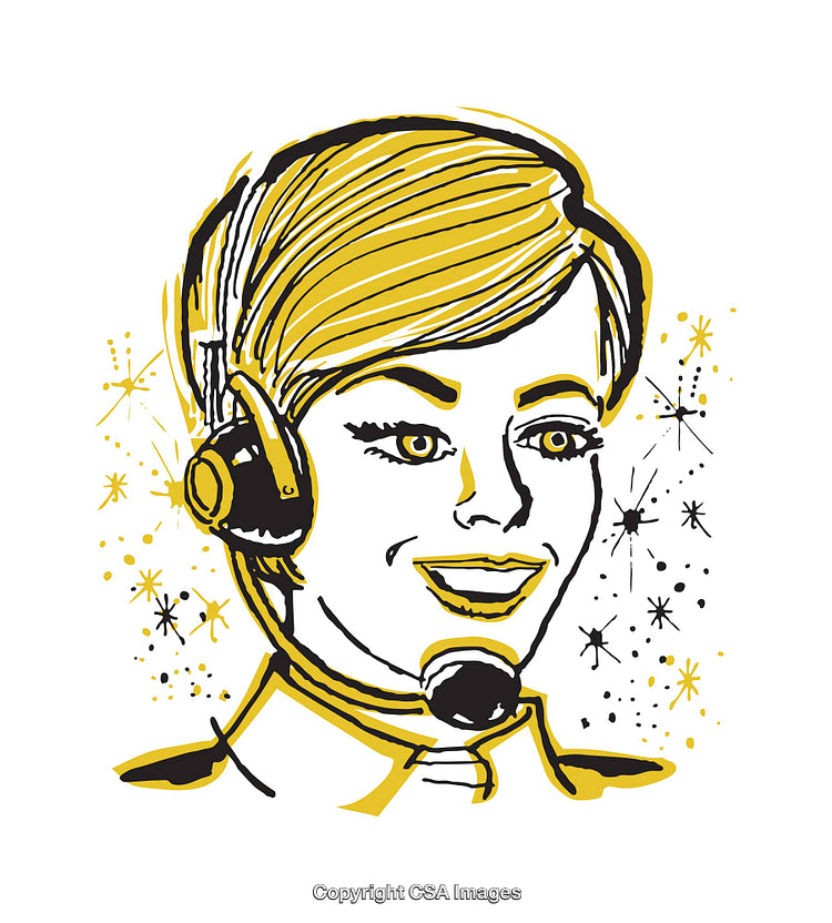 Retro Call Center Illustration Featuring Cheerful Operator with Headset