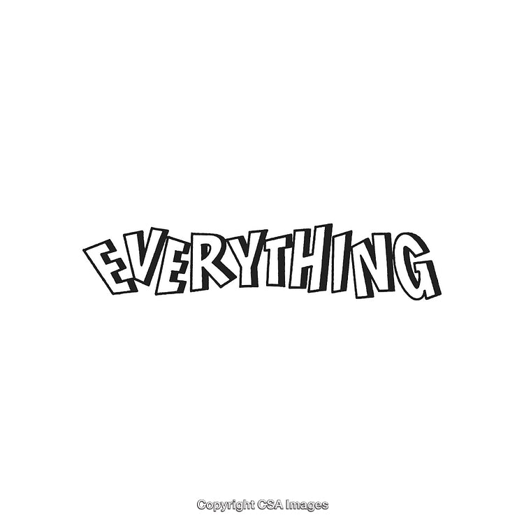 Fun Black and White 'Everything' Illustrated Word Art on Clean Background