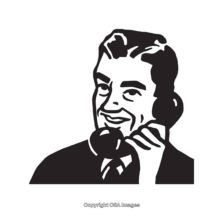 Retro Black and White Illustration of Man Talking on a Telephone