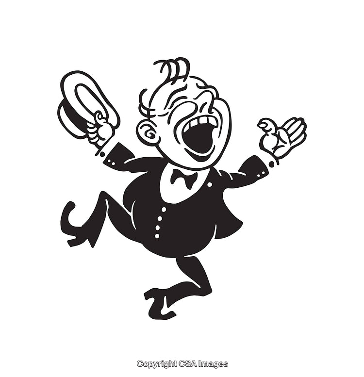 Retro Black and White Illustration of a Joyful Gentleman in Formal Attire