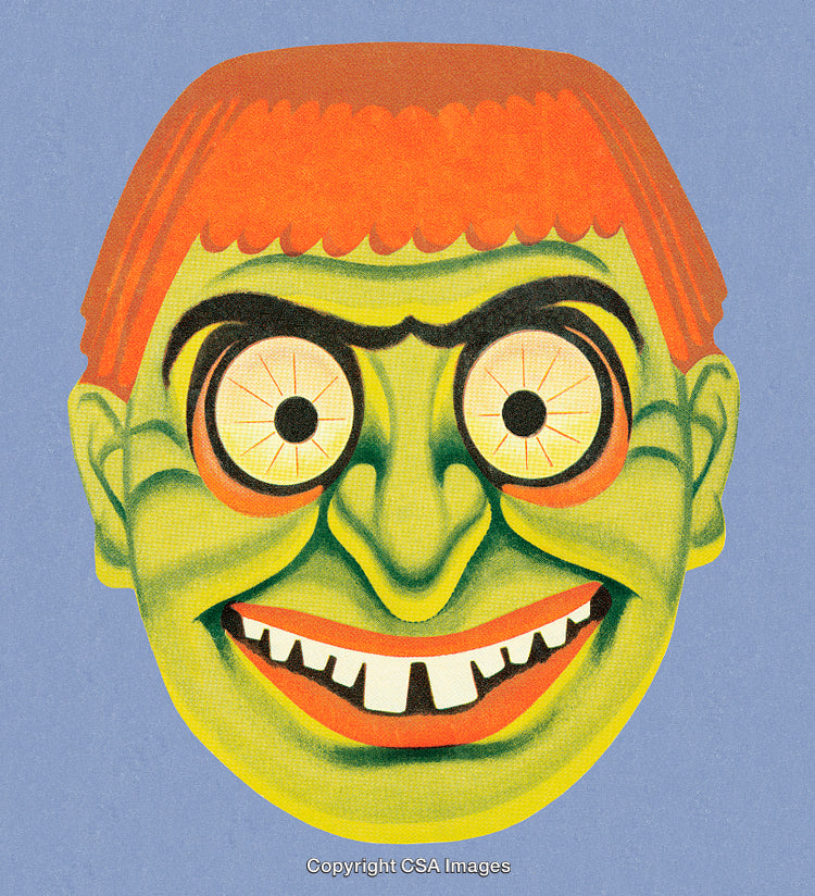 Vintage Illustration of a Colorful Halloween Mask with Exaggerated Features
