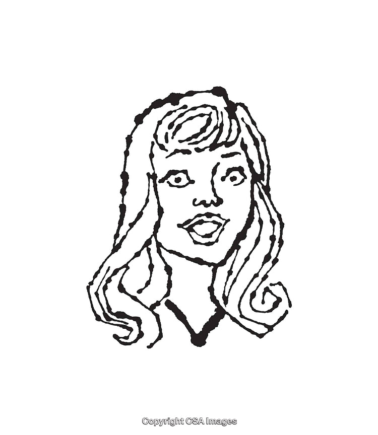 Hand-Drawn Black and White Portrait of a Smiling Woman