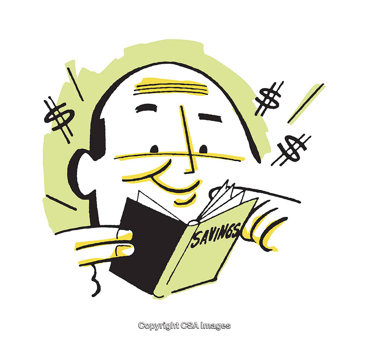 Colorful Illustration of a Happy Individual Calculating Savings with Enthusiasm