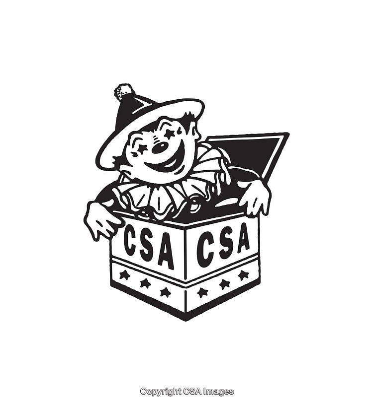 Vintage Black and White Jack-in-the-Box Illustration Art