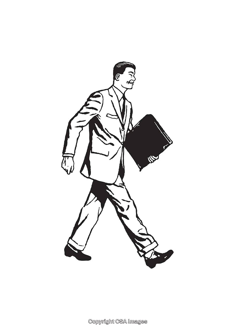 Retro Style Line Art of a Businessman Holding a Briefcase