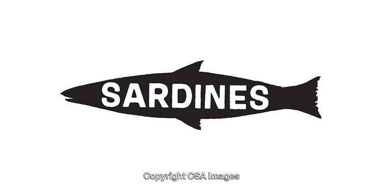 Black and White Sardine Fish Illustration With Text Inside