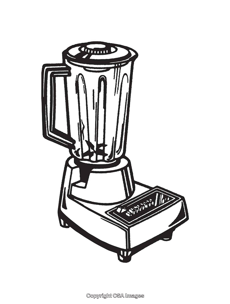 Black and White Line Art of a Blender Kitchen Appliance
