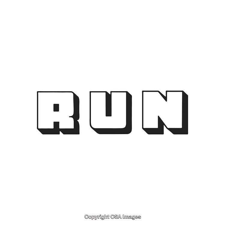 Bold 3D Style Typography Featuring the Word 'Run' in Black and White