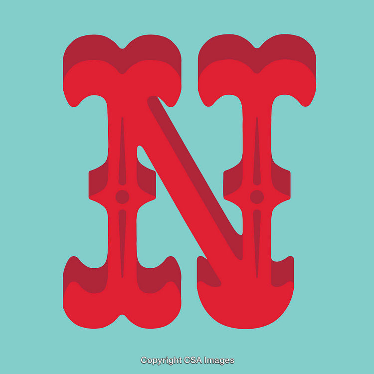 Intricate Decorative Red Letter N on Vibrant Aqua Background