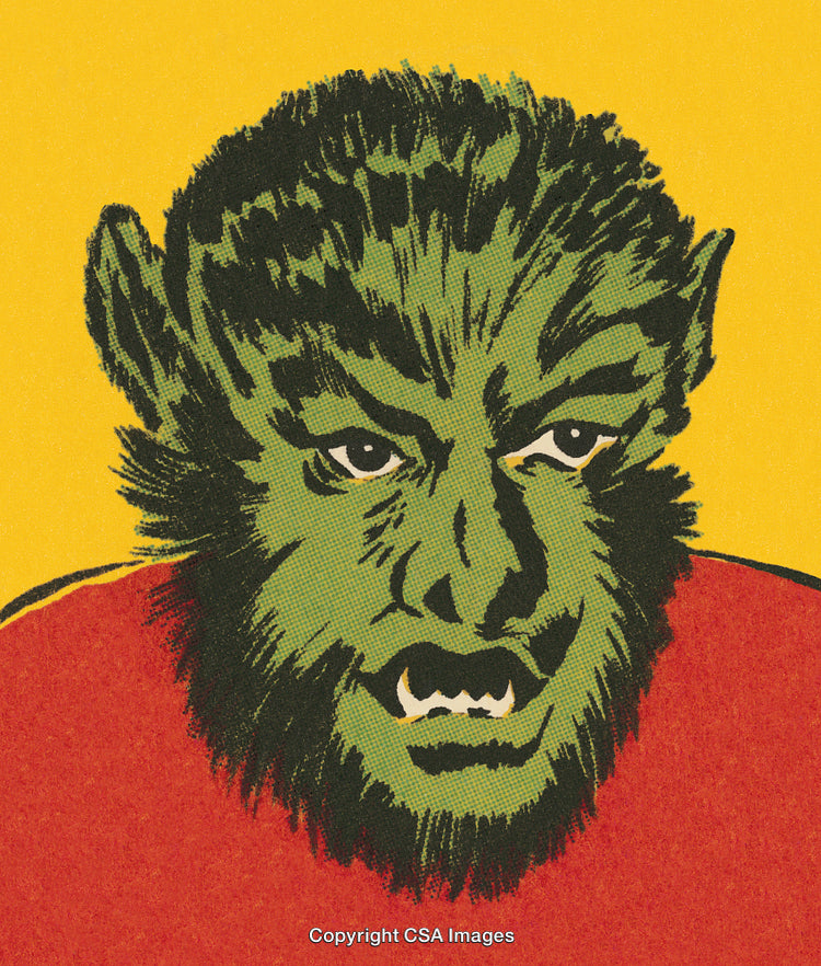 Retro Illustration of a Green Beastly Entity with a Fierce Expression