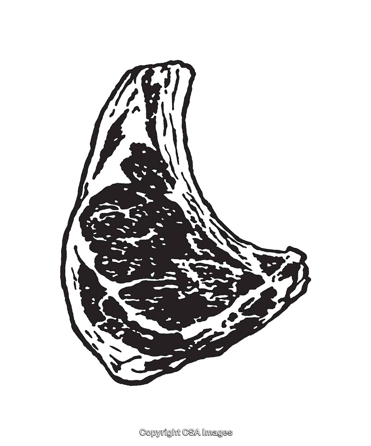 Detailed Black and White Line Art Of a Beef Steak Cut