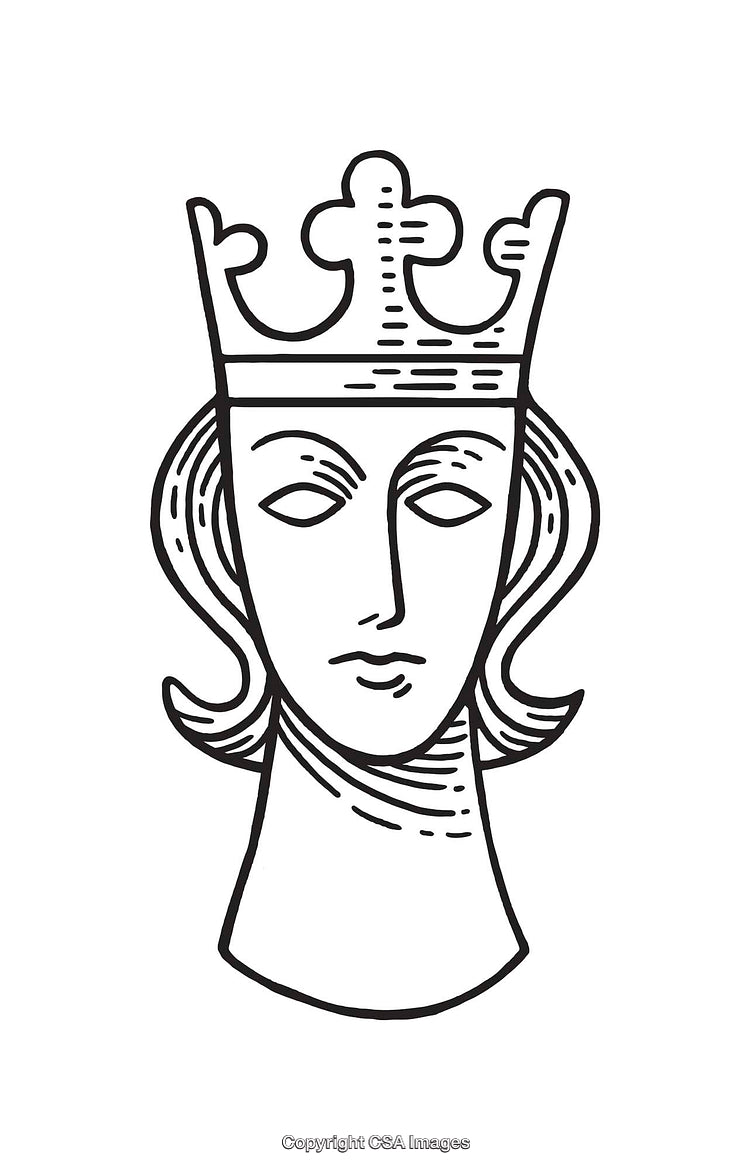 Black and White Line Art of a Crowned King Illustration