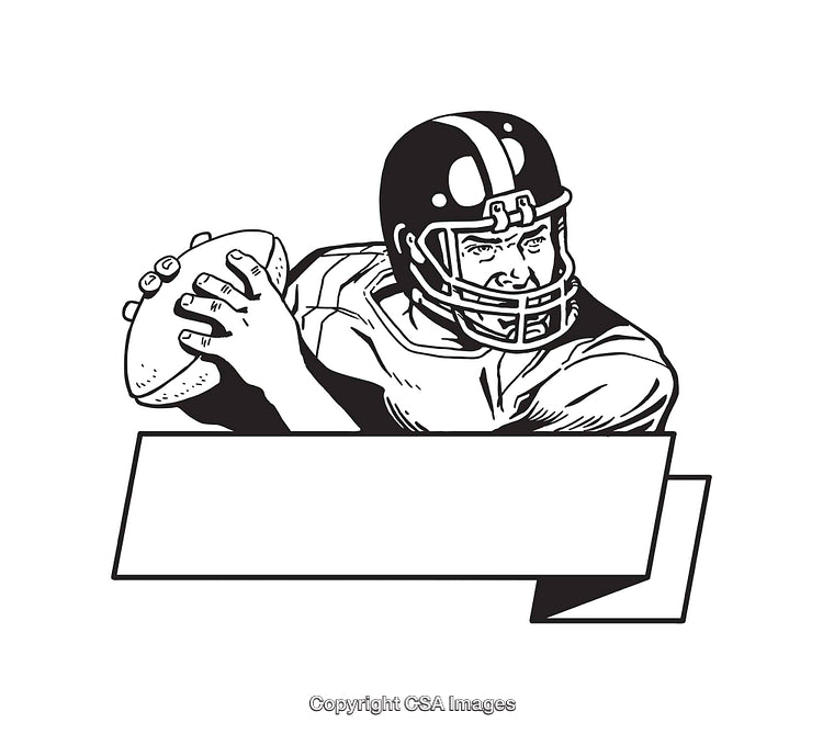 Black and White Line Art of a Football Player in Action