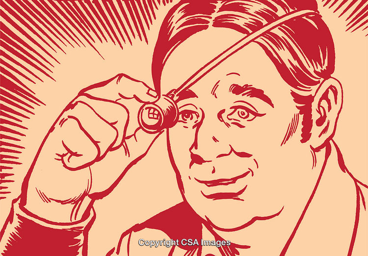 Vintage Illustration of a Man Removing His Eye Through an Optical Device
