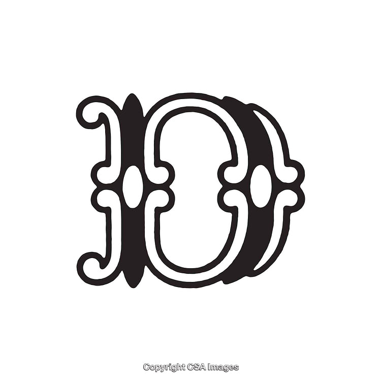 Decorative Black and White Ornate Letter D Artwork