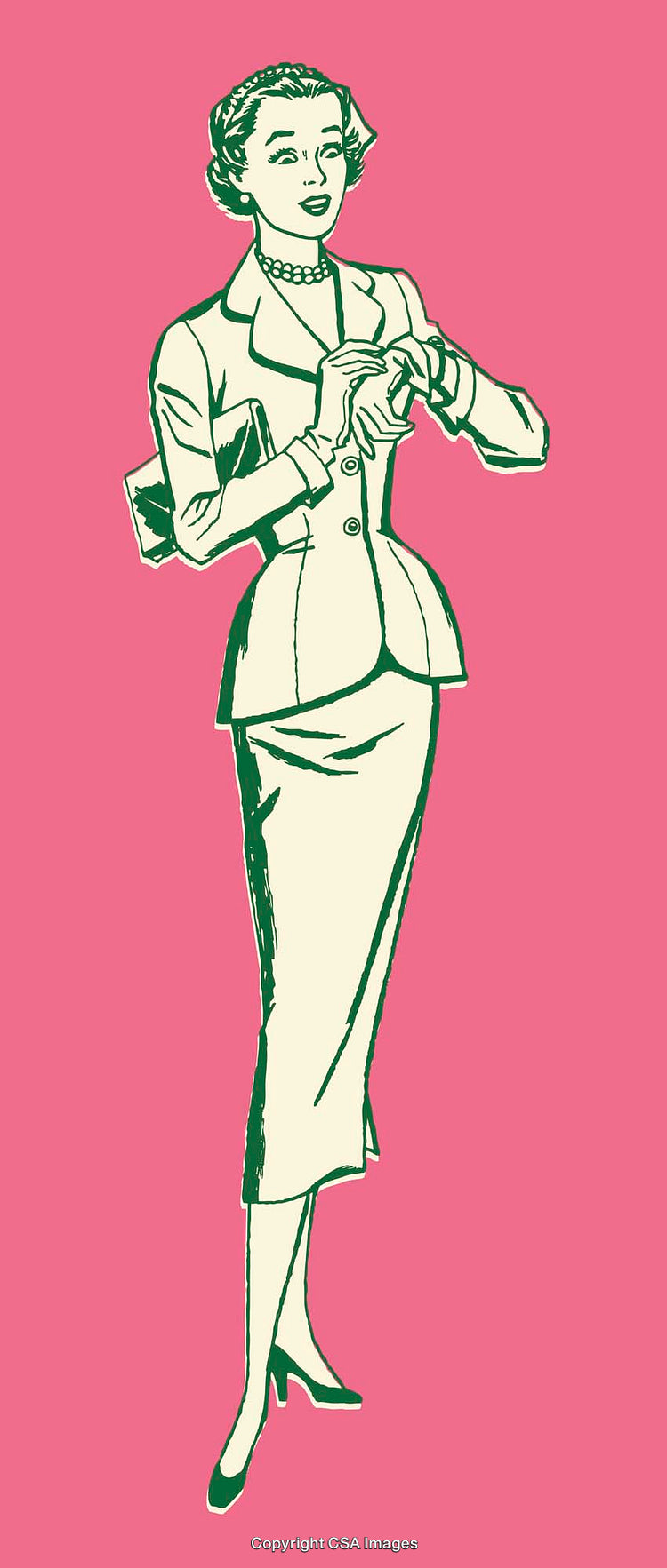 Vintage Style Line Art Illustration of a Professional Retro Woman