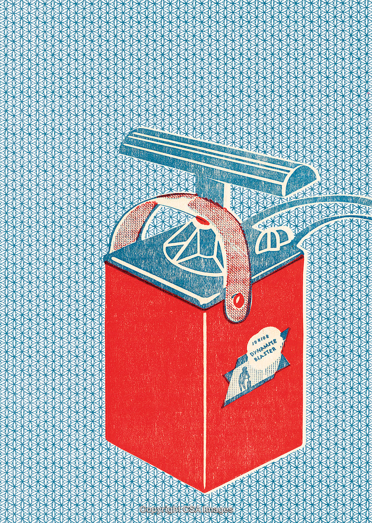 Illustration of a Red and Blue Vintage Mechanical Device on Patterned Background